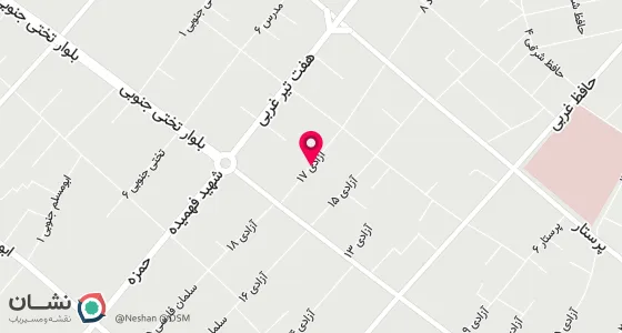 نقشه موقعیت تقریبی دفتر: خیابان ازادی کوچه شماره 17 پلاک 69