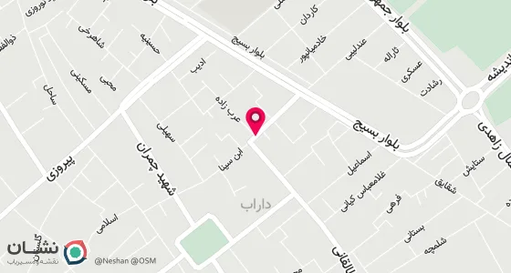 نقشه موقعیت تقریبی دفتر: داراب-خیابان طالقانی-کوچه شهید عرب زاده