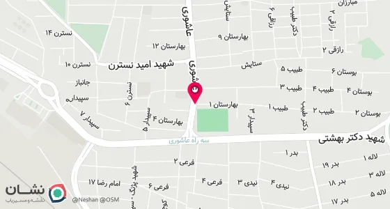 نقشه موقعیت تقریبی دفتر: بوشهر-خیابان شهیدعاشوری-اول خ بانک کشاورزی-ک اول