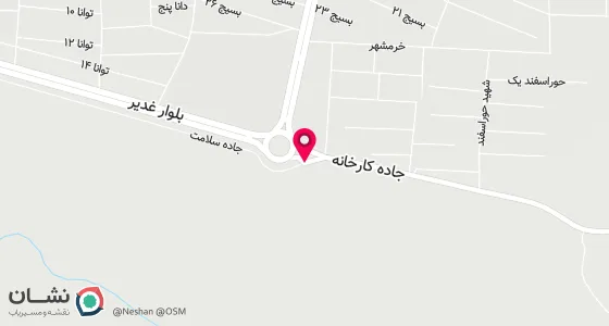 نقشه موقعیت تقریبی دفتر: برازجان انتهای خیابان شهرک روبروی پایگاه سلامت ولی عصر عج