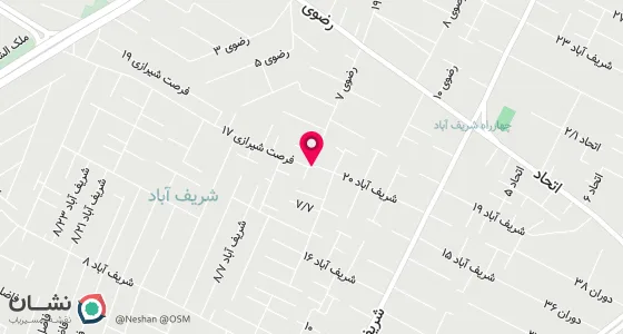 نقشه موقعیت تقریبی دفتر: شیراز چهارراه شریف آباد 20 متری رضوی جنب پست بانک