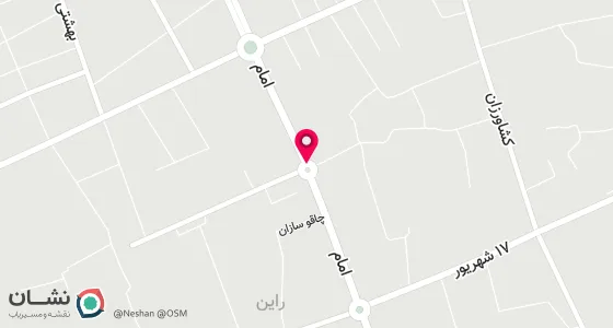 نقشه موقعیت تقریبی دفتر: کرمان - راین - خیابان امام میدان شیرخدا کوچه بن بست شماره 5