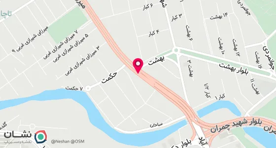 نقشه موقعیت تقریبی دفتر: شیراز-پل معالی اباد-اول بلوار میرزای شیرازی-روبروی بانک صادرات