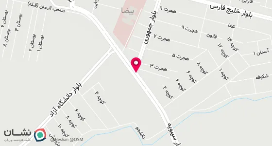 نقشه موقعیت تقریبی دفتر: سپیدان-شهربیضاء-انتهای بولوار جمهوری اسلامی روبه روی زمین فوتبال
