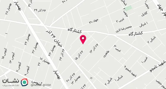 نقشه موقعیت تقریبی دفتر: خیابان 24 آذر کوچه 17 پلاک 50
