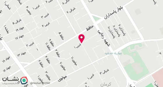نقشه موقعیت تقریبی دفتر: کرمان خیابان جامی کوچه 6 غربی پلاک 21