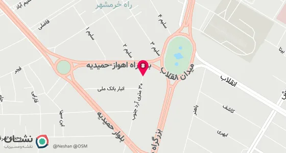 نقشه موقعیت تقریبی دفتر: اهواز.خ خشایاربین ناصرخسرو وشیخ بهاءروبروی بانک ملی:پ85