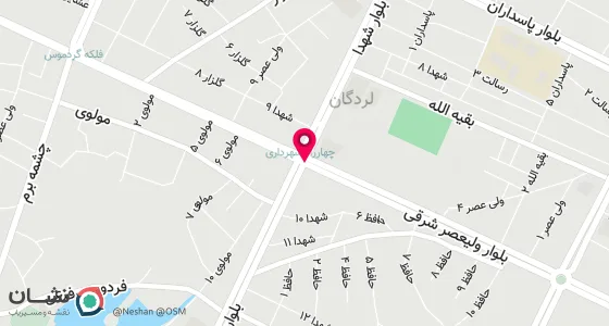 نقشه موقعیت تقریبی دفتر: لردگان خیابان ولیعصر (عج)-روبروی بانک ملت