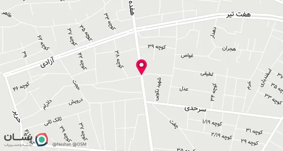 نقشه موقعیت تقریبی دفتر: فرخ شهر - خیابان 17 شهریور - کوچه 38 - پلاک 4