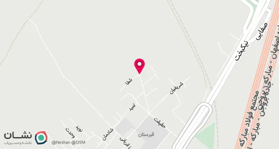 نقشه موقعیت تقریبی دفتر: مبارکه خیابان بسیج شمالی بن بست یکم جنب فیزیوتراپی شفا