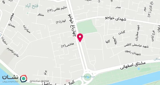 نقشه موقعیت تقریبی دفتر: اصفهان خ چهارباغ خواجو خ شهدای خواجو مقابل کوچه حسینیه احسان طبقه دوم فروشگاه مبل سازی صدف