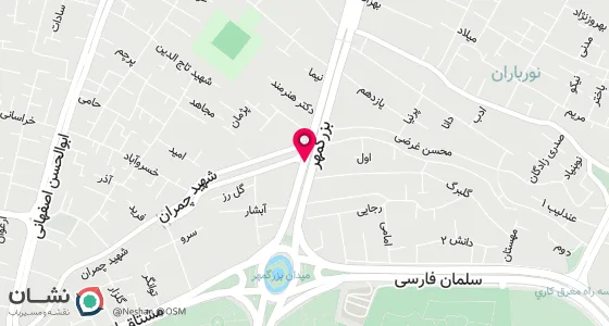 نقشه موقعیت تقریبی دفتر: اصفهان خیابان بزرگمهر مقابل مادی نیاصرم کوچه شهیدچمران بالاتر از مسجد السادات