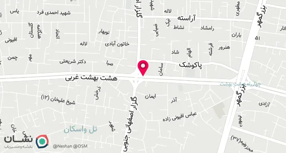 نقشه موقعیت تقریبی دفتر: خیابان هشت بهشت غربی-گلزار شمالی - مجتمع تندیس2- واحد زیرزمین-واحد Z2