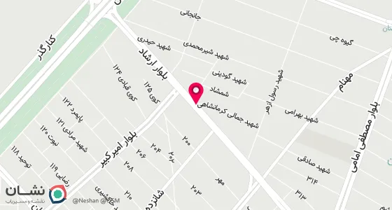 نقشه موقعیت تقریبی دفتر: کرمانشاه - چهار راه ارشاد - بلوار ارشاد شرقی - جنب مهد کودک باران - دفترخانه شماره 45