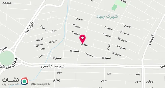 نقشه موقعیت تقریبی دفتر: مسکن-نرسیده به ایستگاه عدالت- جنب بانک قوامین