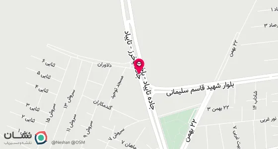 نقشه موقعیت تقریبی دفتر: تایباد خیابان رجایی کوچه مسجد جامع احناف پلاک 18