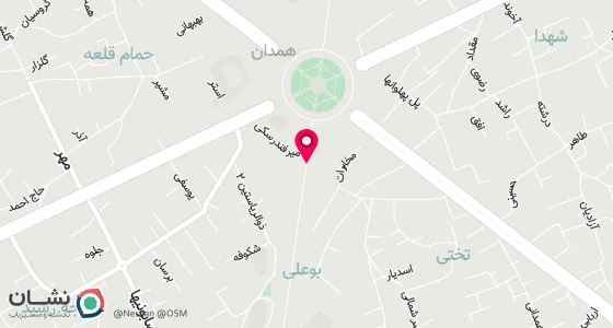 نقشه موقعیت تقریبی دفتر: همدان خیابان بوعلی سر پل یخچال طبقه دوم پاساژ امام رضا(ع)