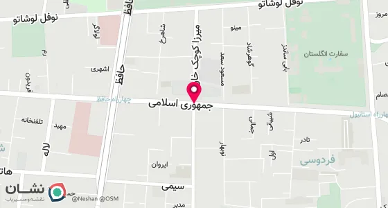 نقشه موقعیت تقریبی دفتر: خیابان جمهوری اسلامی - خیابان میرزا کوچک خان - پلاک 8