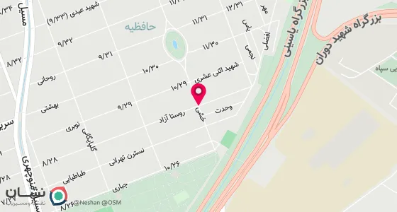 نقشه موقعیت تقریبی دفتر: تهران ، خیابان 30متری نیروی هوائی ، خیابان حافظیه شرقی ، فلکه لوزی ، کوچه شهید روستا آزاد (10/28) ، پلاک 17