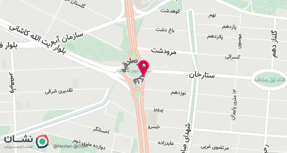 نقشه موقعیت تقریبی دفتر: تهران ، فلکه دوم صادقیه ، ابتدای بلوار فردوس ، خیابان ولیعصر ، نبش خیابان اعتمادیان ، پلاک56 ، ساختمان ایران ، طبقه سوم ، واحد8