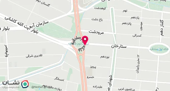 نقشه موقعیت تقریبی دفتر: تهران ستارخان بین فلکه اول و دوم صادقیه مقابل پاساژ کیمیا پلاک 749 واحد 6