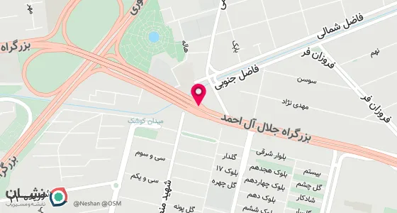 نقشه موقعیت تقریبی دفتر: بزرگراه جلال آل احمد بین پل گیشا و پل آزمایش جنب حسینیه شهرآرا روبروی آتش نشانی پلاک 114واحد3