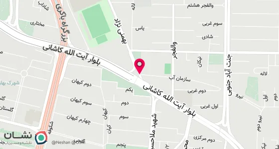 نقشه موقعیت تقریبی دفتر: تهران ، بلوار آیت اله کاشانی، 200 دستگاه، خیابان بهمنی نژاد کوچه سازمان آب پ 56