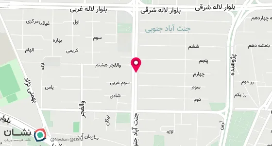 نقشه موقعیت تقریبی دفتر: تهران ،جنت اباد جنوبی،نرسیده به چهارراه لاله ، نبش کوچه 4، پلاک 51 طبقه سوم واحد 6