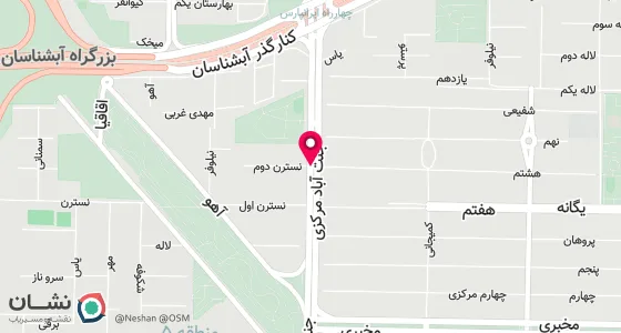 نقشه موقعیت تقریبی دفتر: خیابان جنت آباد شمالی کورش شرقی خیابان قائم نسترن 2 پلاک 10
