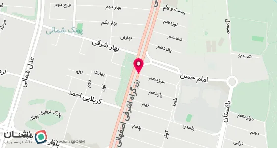 نقشه موقعیت تقریبی دفتر: بزرگراه آیت الله اشرفی اصفهانی - بالاتر از میدان پونک - نبش کوچه 13-پلاک 325