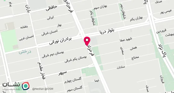 نقشه موقعیت تقریبی دفتر: تهران شهرک غرب بلوار فرحزادی نبش بوستان دوم شرقی پلاک 1 طبقه دوم