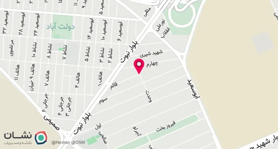 نقشه موقعیت تقریبی دفتر: کرج چهارصد دستگاه. نبش خیابان وحدت و قائم. پلاک9.
