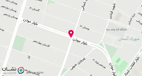 نقشه موقعیت تقریبی دفتر: کرج - باغستان نبش بلوار موذن ساختمان تخت جمشید طبقه دوم واحد 5