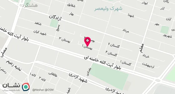 نقشه موقعیت تقریبی دفتر: استان البرز شهرستان ساوجبلاغ روستای قاسم آباد آقا بوستان 1 دفتر ازدواج و طلاق شماره 6