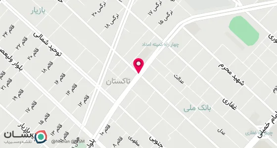نقشه موقعیت تقریبی دفتر: تاکستان. خیابان حجتی بالاتر از مسجد نرسیده به بلوار بهشتی