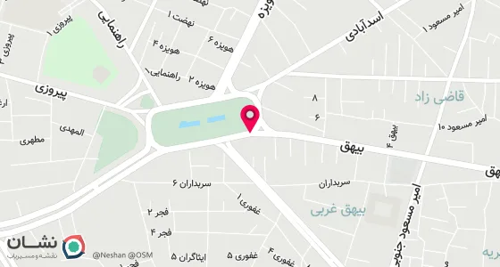 نقشه موقعیت تقریبی دفتر: سبزوار-خبابان بیهق، بیهق غربی، روبروی مدرسه علمیه فخریه