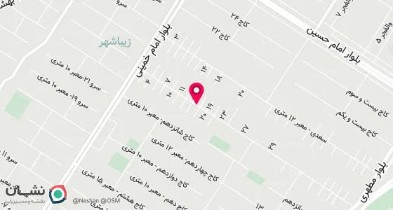 نقشه موقعیت تقریبی دفتر: استان قزوین، شهر محمدیه، منطقه 1، چهارراه معلم، بین کوچه 15 و 17