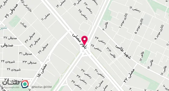 نقشه موقعیت تقریبی دفتر: مشهد، بلوار مصلی، تقاطع بلوار شهید رستمی
