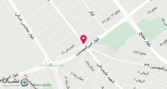 نقشه موقعیت تقریبی دفتر: مشهد کوی طلاب انتهای خیابان علیمردانی تقاطع امت ، امت 12 پلاک 3