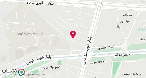 نقشه موقعیت تقریبی دفتر: دفتر ازدواج 126‌ ‌قزوین خیابان شهیدسلیمانی (نوروزیان) بر خیابان بین حکمت 43 و45 پلاک 19 طبقه دوم
