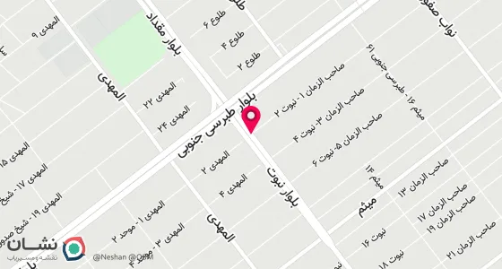 نقشه موقعیت تقریبی دفتر: مشهد - بلوار اول طبرسی - چهارراه گاز شرقی - خیابان نبوت-نبش نبوت 2