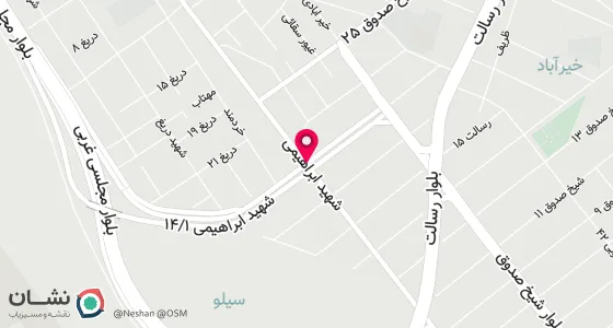 نقشه موقعیت تقریبی دفتر: مشهد چهاراه برق تقاطع رسالت وشیخ صدوق نبش رسالت 14.1