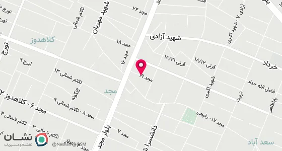 نقشه موقعیت تقریبی دفتر: مشهد . بلوار مجد . مجد 19 . پلاک 15