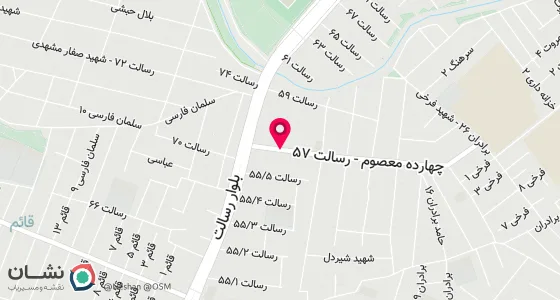 نقشه موقعیت تقریبی دفتر: مشهد جاده سیمان اول رسالت 57 پلاک 6