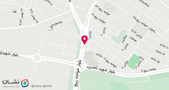 نقشه موقعیت تقریبی دفتر: مشهد خیابان خواجه ربیع بین 22 و 24 جنب ایستگاه اتوبوس ساختمان مؤید طبفه فوقانی شبنم