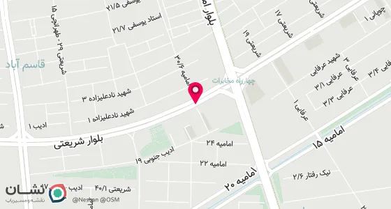 نقشه موقعیت تقریبی دفتر: مشهد-قاسم اباد-بلوار شریعتی- چهار راه مخابرات نبش شریعتی 28