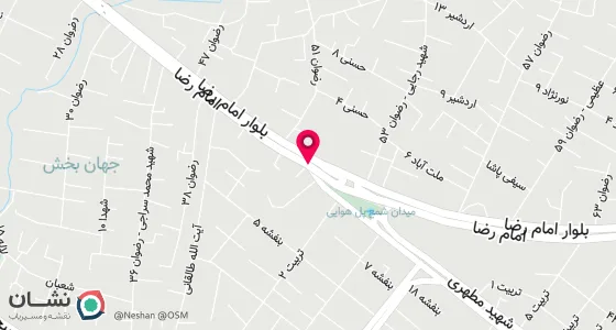 نقشه موقعیت تقریبی دفتر: آمل، خیابان امام رضا علیه السلام. رضوان 11/1 . مجتمع عقیق. طبقه دوم.