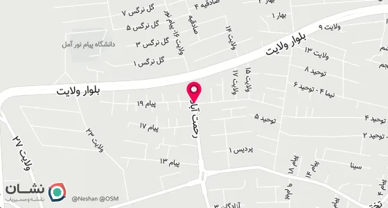 نقشه موقعیت تقریبی دفتر: امل جاده محمود اباد کوچه تختی جنب مسجد قبا