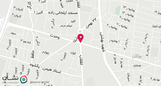 نقشه موقعیت تقریبی دفتر: خیابان وحدت جنب مهمان پذیر ایران نو