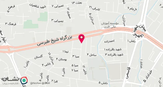 نقشه موقعیت تقریبی دفتر: بابل خیابان شیخ طبرسی حدفاصل بین میدان کارگر به کشوری نبش کوچه سرداران12 طبقه فوقانی فروشگاه ترکلند
